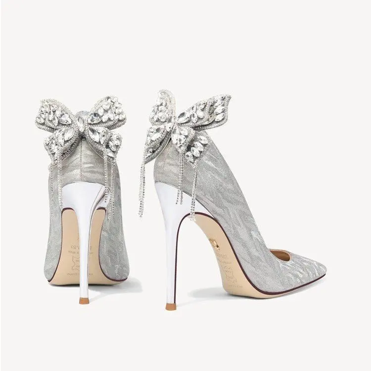 Женская обувь серебряные туфли на высоком каблуке с острым носком сексуальные