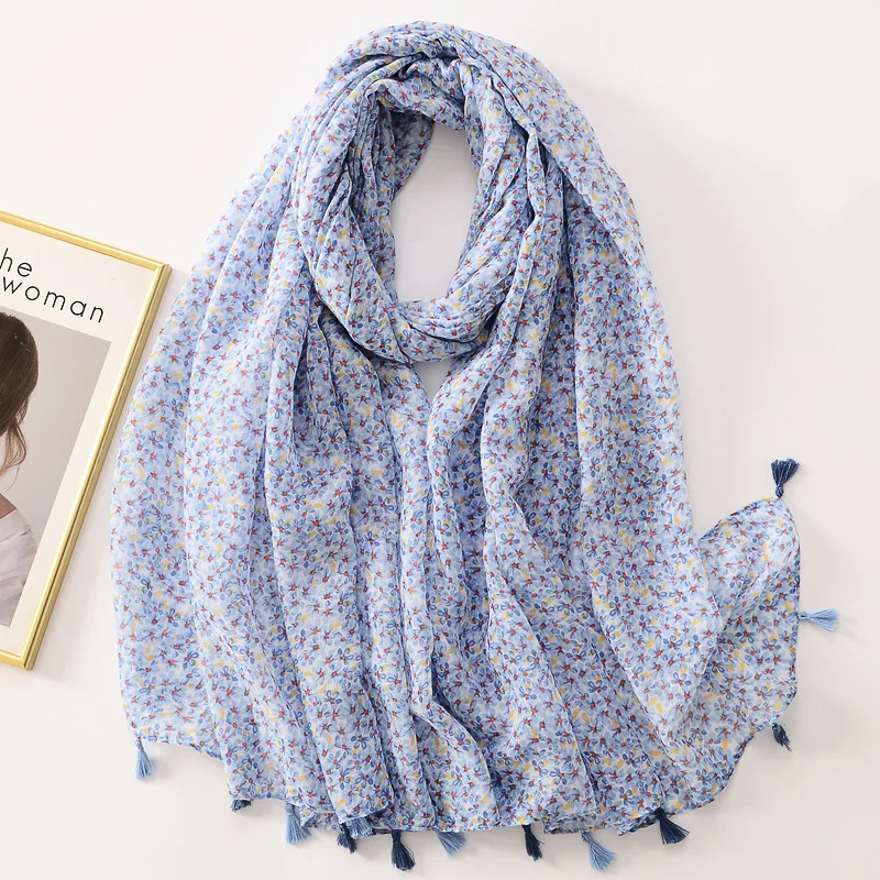 

2022 Autumn Fashion Bohemian Floral Tassel Viscose Shawl Scarf Lady High Quality Thin Wrap Pashmina Stole Mulsim Hijab 180*90Cm