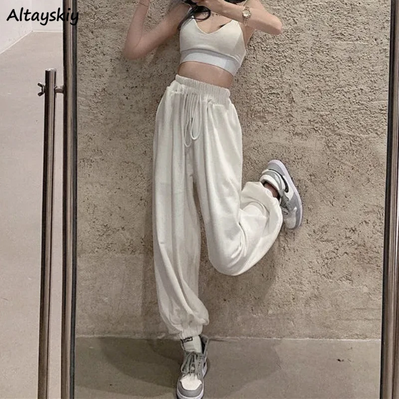 

Брюки-султанки женские с завышенной талией, базовые универсальные брюки в стиле преппи, классная уличная одежда в стиле Kpop, белые Молодежны...