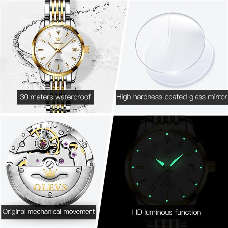 OLEVS Luxury Original Brand Watch for Women Waterproof Diamond Automatic Mechanical Ladies Dress Wristwatch Gift Reloj Mujer
