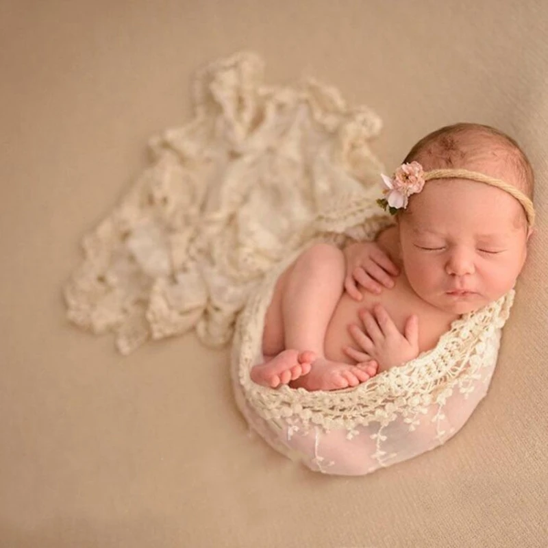 

Newborn Baby Photography Props Long Wrap Lace Flower Decoration DIY Photo Props