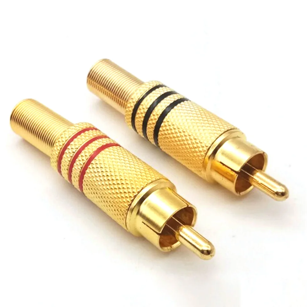 

2PCS/Lot RCA Connector Audio Male Jack Plug AV Plugs For PC Audio Vedio Welding DIY Parts Gold Red Black Metal Spring