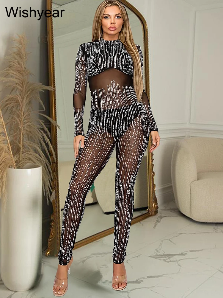 Женский элегантный комбинезон с круглым вырезом длинным рукавом