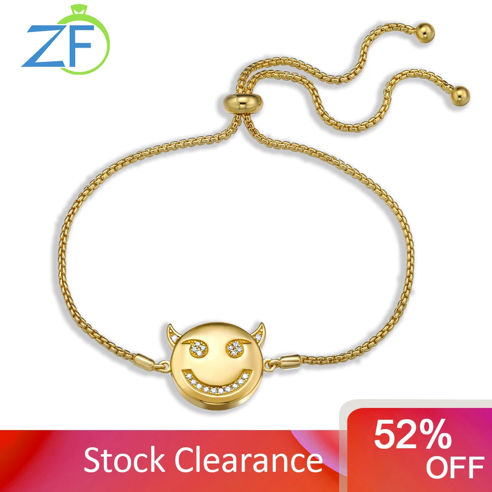GZ ZONGFA 925สร้อยข้อมือเทนนิสเงินสำหรับผู้หญิงเพชรปีศาจหน้ายิ้มน่ารักปรับสร้อยข้อมือ18K Gold Fine เครื...