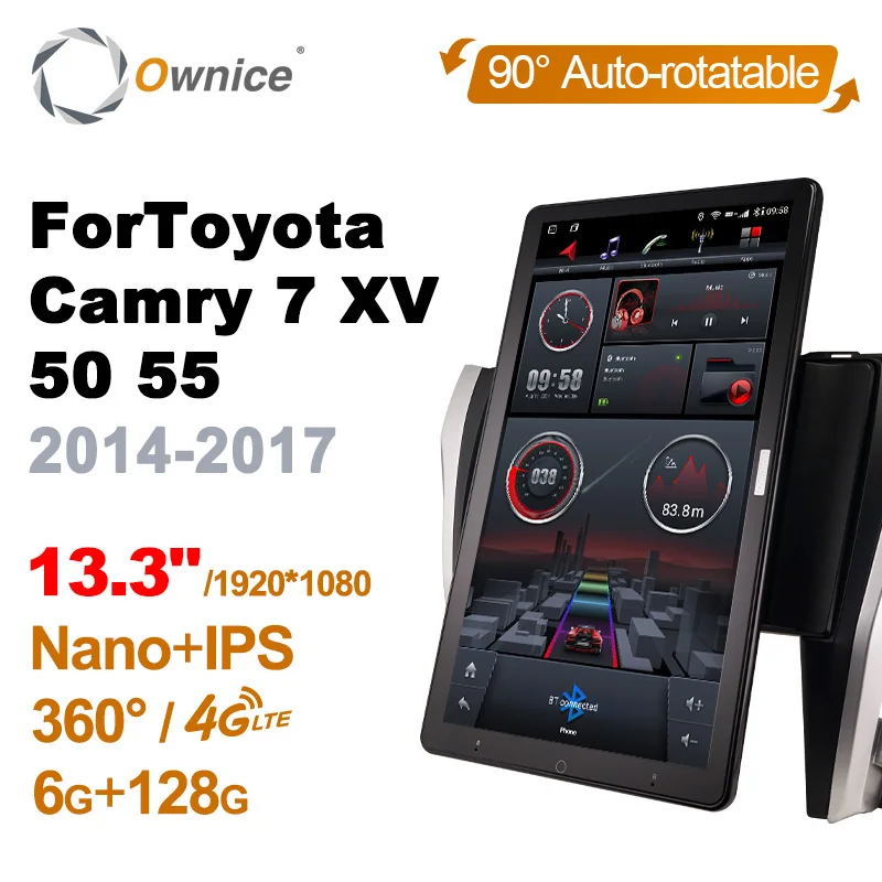 

Ownice Android 10.0 for Toyota Camry 7 XV 50 55 2014-2017 Car Radio Video Audio 13.3" IPS Rotatable 360 6G 128G Tesla Style