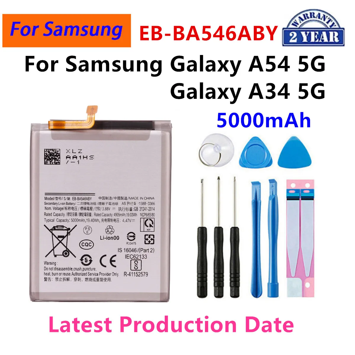 Фото Новая аккумуляторная батарея повышенной емкости EB-BA546ABY EB-BA156ABY EB-BA246ABY для Samsung Galaxy A54 A34 5G A24 A51 A42 A32 A25 A13 A15 №2