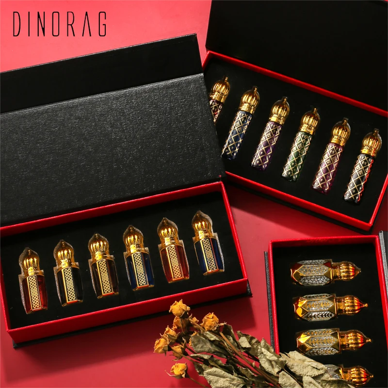 6 adet/takım 6ml uçucu yağ silindir topu parfüm dağıtıcı lüks altın hediye kutusu VIP düğün hediyesi taç cam sıvı konteyner