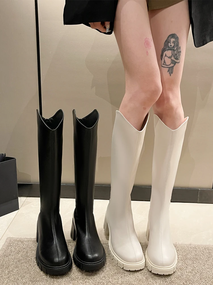 

Lady Boots Women's Rubber Shoes Rain Zipper Round Toe Boots-Women Sexy Thigh High Heels High Sexy White Stiletto 2023 Over-the-K