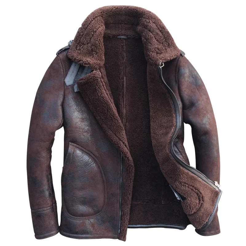 

High quality Genuine Sheepskin Leather Ropa Jacket Men Real Sheep Shearling Clothes Jackets Mens Winter Coat Removable Cap