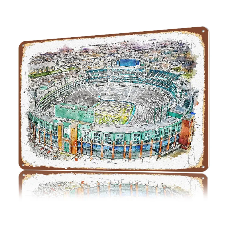 Фото Металлическая 3D-табличка с текстурой Lambeau Field для декора стен, жестяная вывеска для украшения дома, аксессуары для интерьера гостиной №3