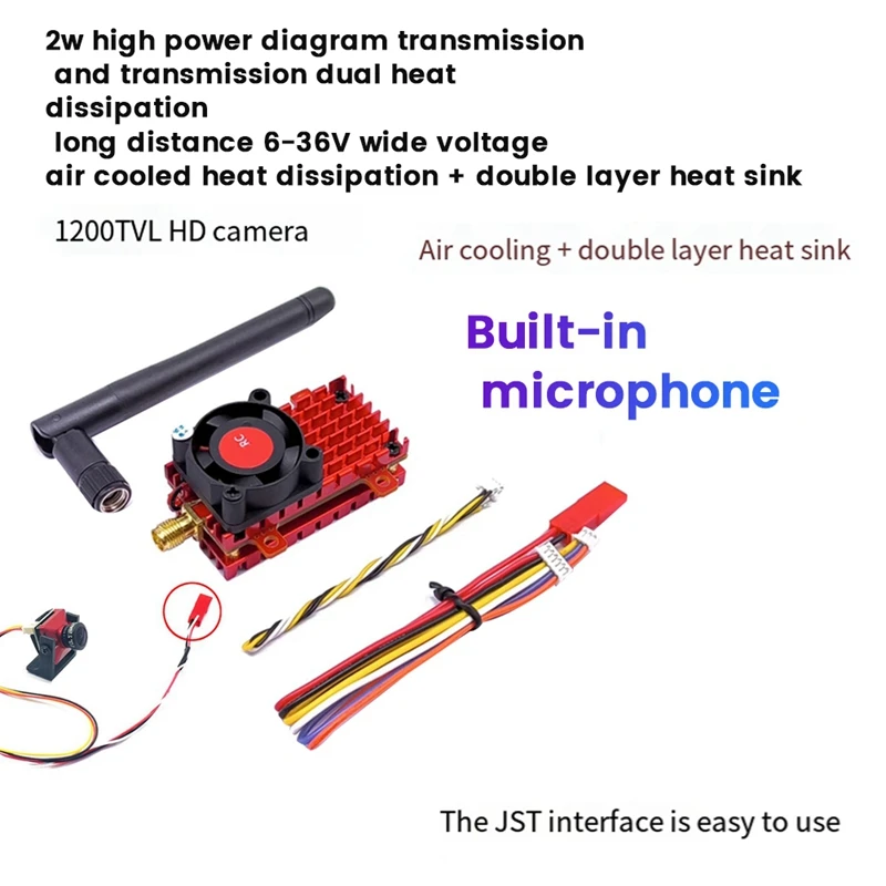 5 8G 48CH 2W FPV VTX + 1200TVL Cam аудио видео передатчик 2000Mw Встроенный микрофон для