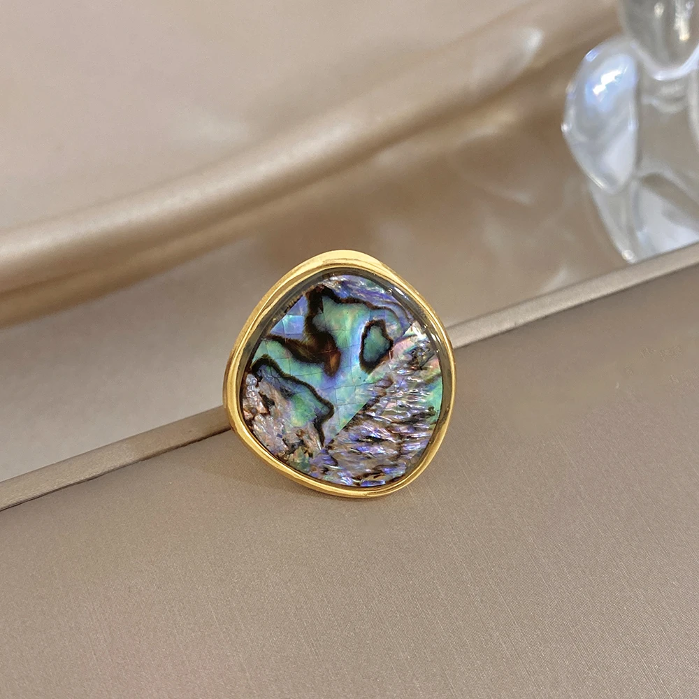 Фото Кольцо Greatera Classic Double-track Spiral Open Ring Irregular Circular Blue-green Light Luxury Charm из нержавеющей стали, женское украшение №5