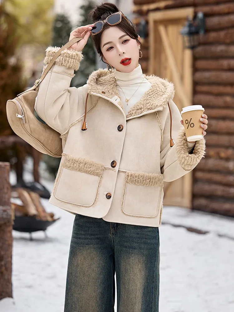 Бархатное меховое пальто из овечьей шерсти оленьей кожи модная верхняя одежда