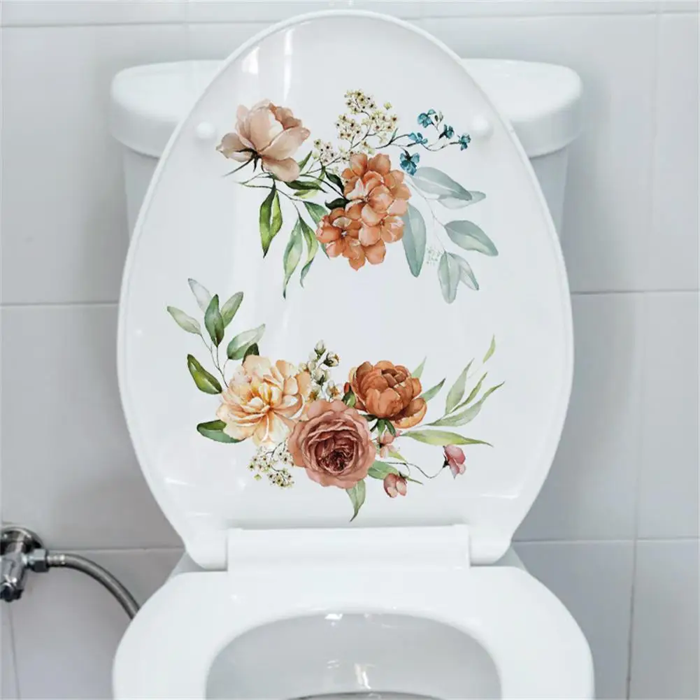 

Bathroom Toilet Seat Wall Sticker Self-Adhesive Floral Toilet Lid Decals Toilets Stickers For Cistern Bathroom WC Restroom Decor