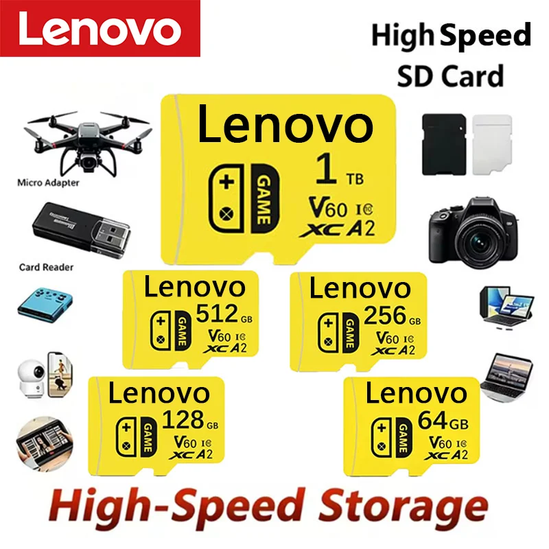 Фото Оригинальная карта памяти Lenovo Micro TF SD большой емкости 64 ГБ/128 ГБ U3 4K для телефона, камеры, планшета, ПК, Nintendo Switch, 256 ГБ/512 ГБ №1