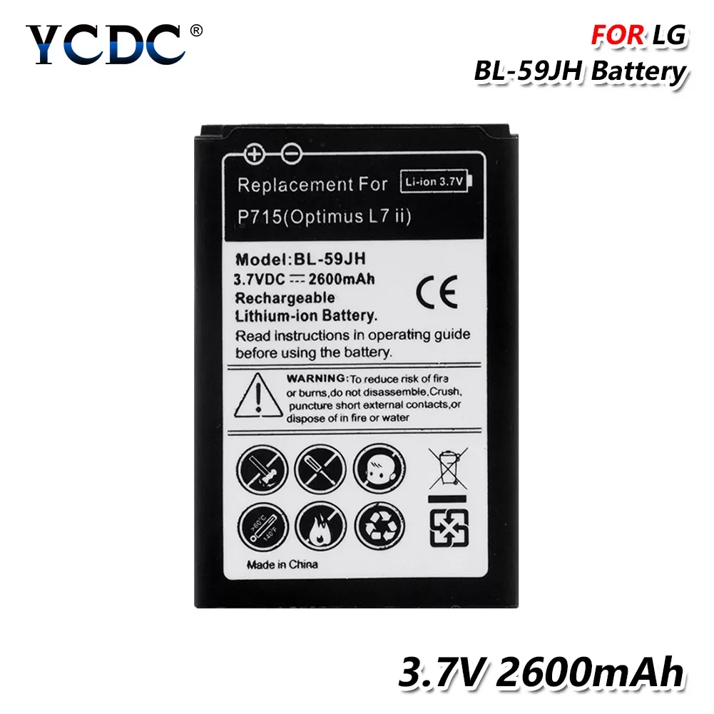 

NEW IN 3.7V 2600MAH Rechargeable BATTERY BL 59JH BL-59JH FOR LG P715 (Optimus L7 II ) P716 P713 P710 3.7V 2600mAh lithium batter