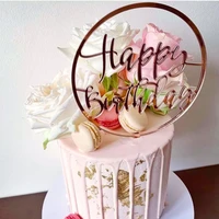 new acrylic rose gold happy birthday cake topper child girl birthday party decorations baby shower candy bar cake supplies