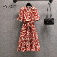 ehqaxin summer new ladies v neck floral dress fashion french small fragrance irregular ruffle lace a line dresses female m 4xl
