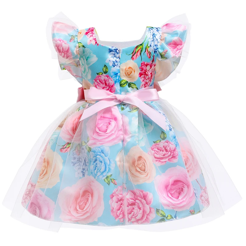 

Girls Party Vestido 2022 Summer New Flower Satin Wedding Dresses For Girls Bridesmaid Princess Dresses Bow Mesh Kids Dress 3-10Y
