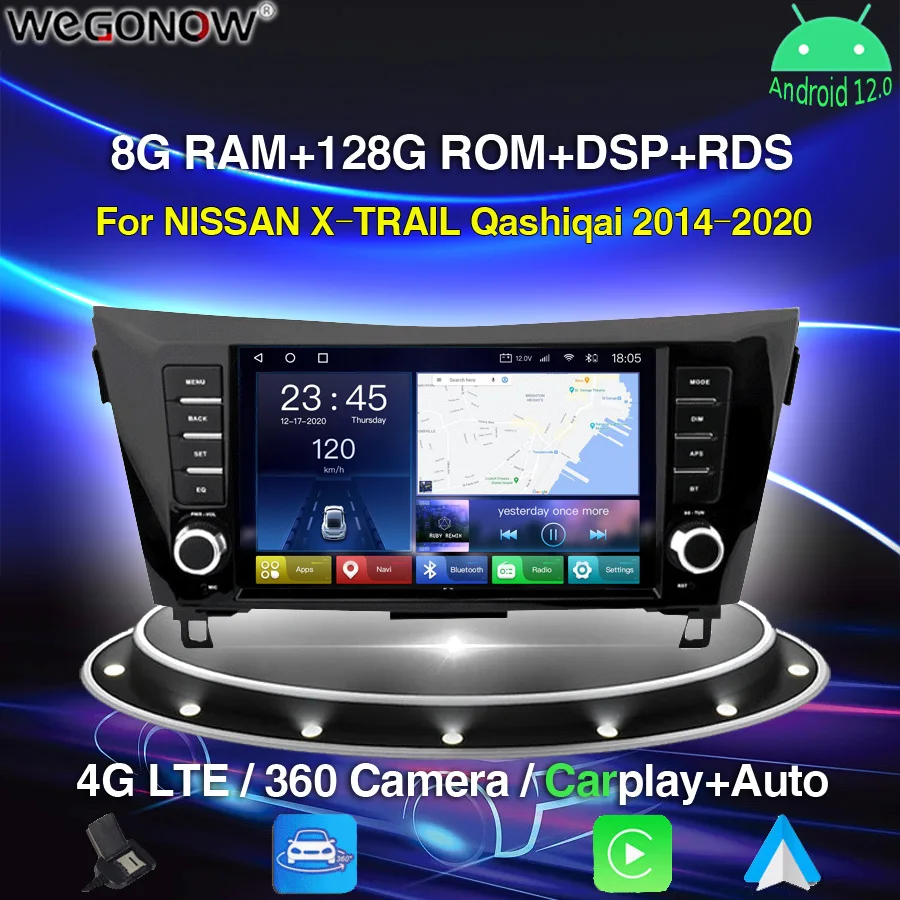 

9" DSP Android 12.0 8GB + 128G Carplay Car DVD Player GPS WIFI Bluetooth 5.0 RDS Radio For NISSAN X-TRAIL Qashiqai 2014-2020