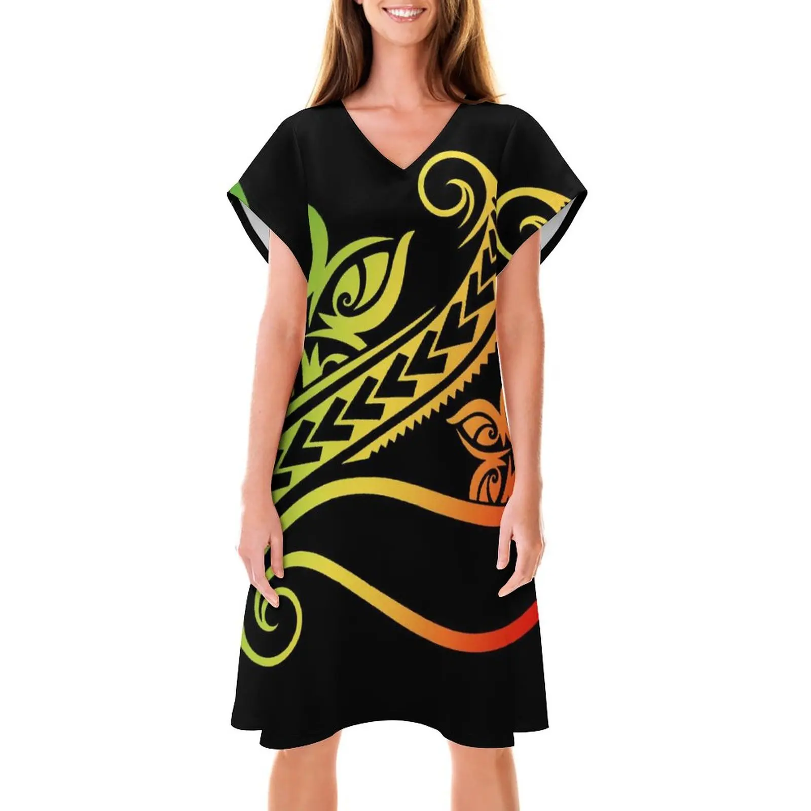 

Новые поступления, полинезийские женские платья с коротким рукавом и V-образным вырезом, модное летнее платье с 3D-принтом, индивидуальным ри...