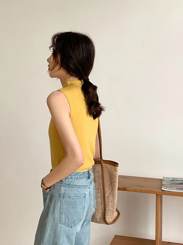 Sexy Knitted Top Summer Turtleneck Tank top Women camisole Blouse Sleeveless Slim Top Female sleveless t-shirt Vest Casual Camis