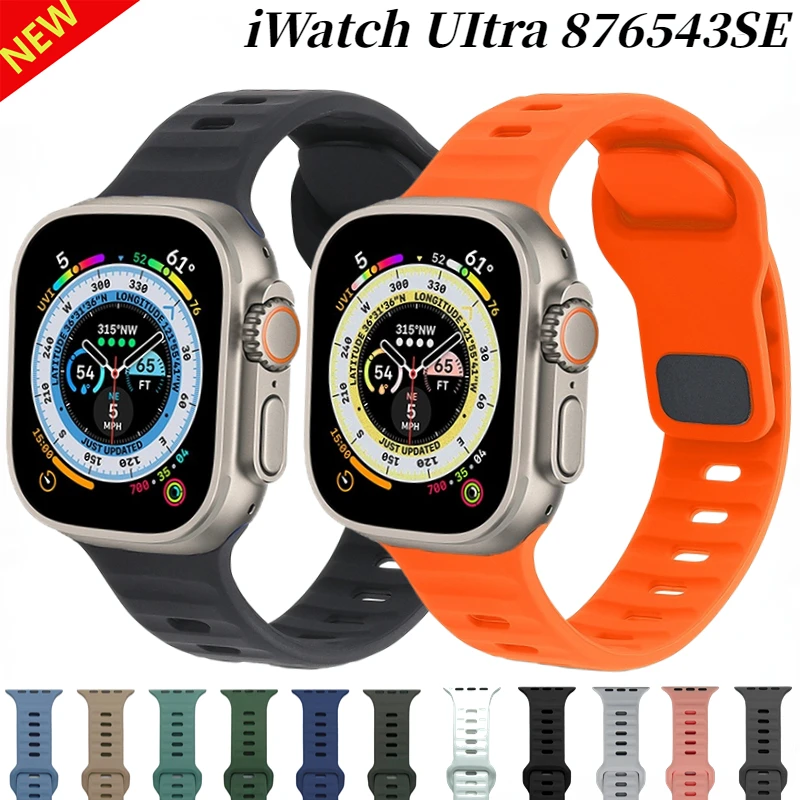 

Силиконовый ремешок для Apple Watch Band 49 мм 45 мм 44 мм 41 мм 40 мм 42 мм 38 мм, спортивный браслет Correa iWatch UItra Series 8 7 6 5 4 3 SE
