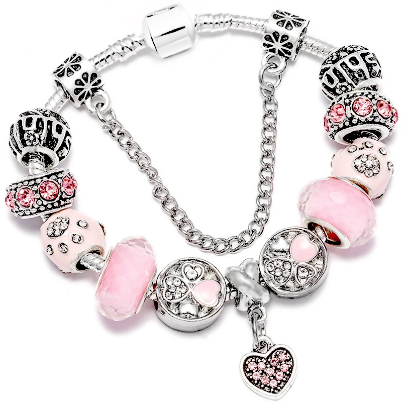 Seialoy модные браслеты с розовым кристаллом в форме сердца для женщин и мужчин
