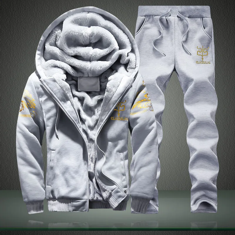 

Winter Inner Fleece Hoodies Men 2022 Casual Hooded Warm Sweatshirts Male Thicken Tracksuit 2PC Jacket+Pant Men Moleton Masculino