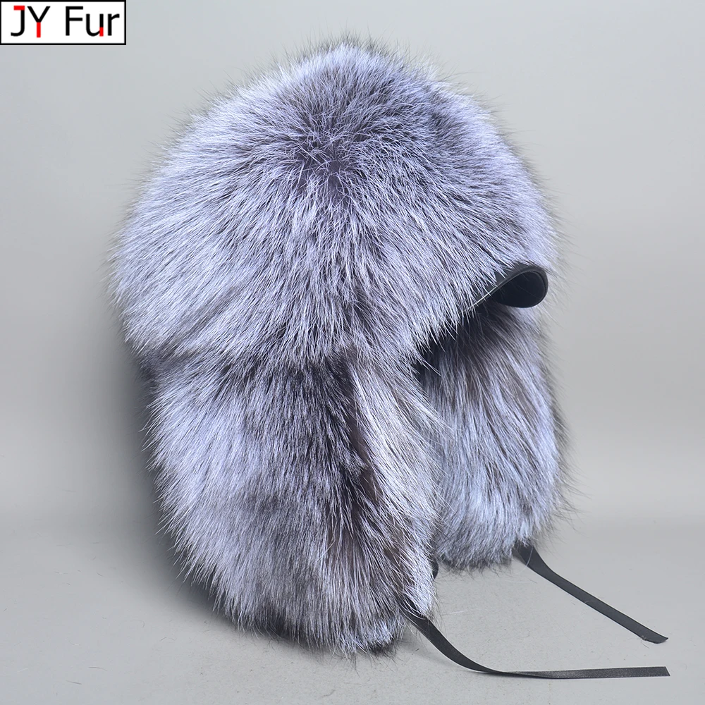 Hot High-end Luxury Fur Hat Men's Fox Fur Hat Lei Feng Cap Ear Cap Fur Necessary Hat Real Fur Hat 100% Real Silver Fox Hat