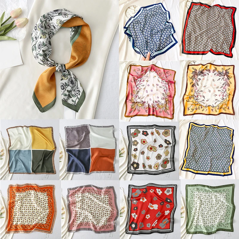 

Paisley Women Silk Scarf Square Hijab Headband Design Print Luxury Spring Shawl Wraps Bandanas Foulard Female Hair Ribbon Sjaals