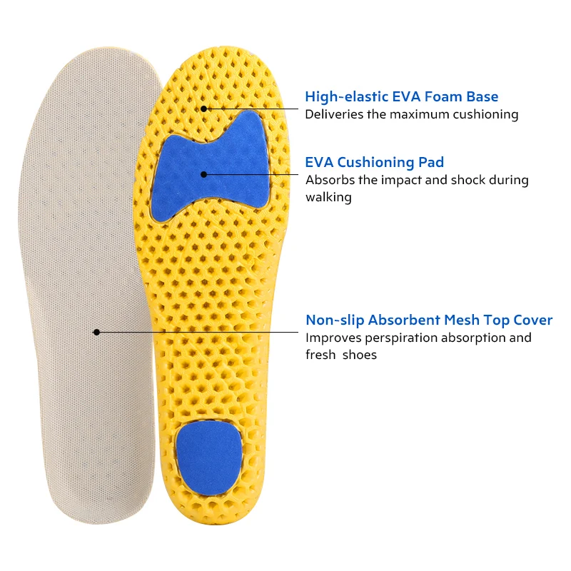 FootMaster Elastic Shock Absorbing Shoe Insoles Breathable Honeycomb Sneaker Inserts Sports Memory Foam Shoe Insole Unisex