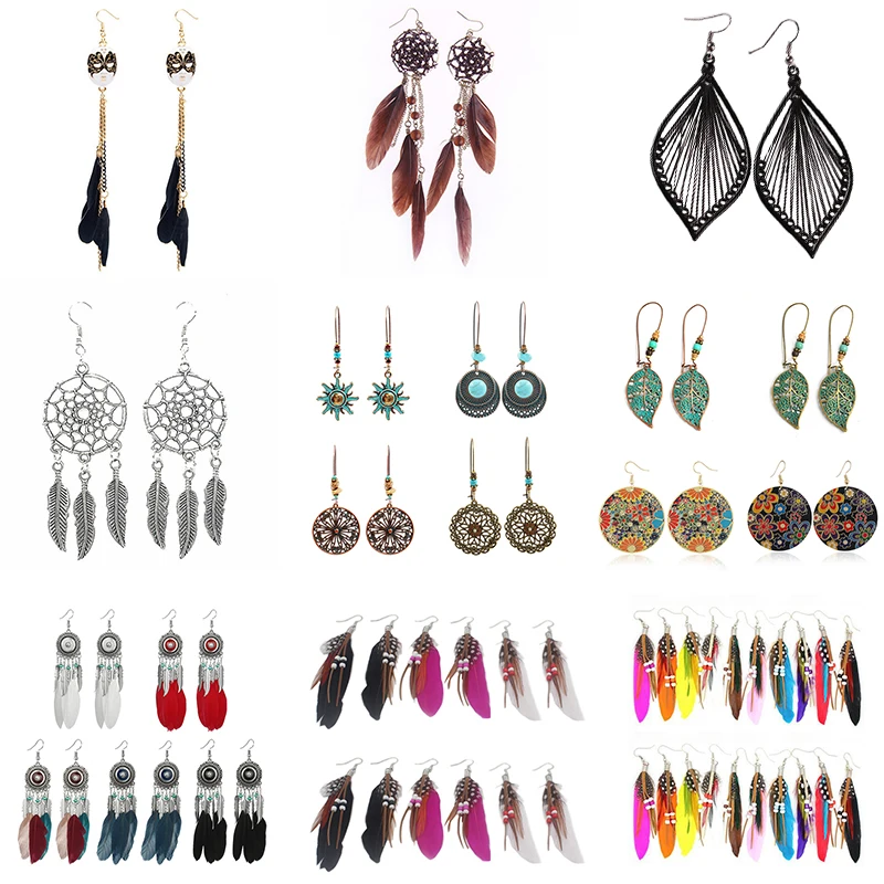 

Bohemian Colorful Feather Long Tassel Earrings for Woman Trendy Boho Dangle Earrings Fashion Banquet Wedding Jewelry Gift