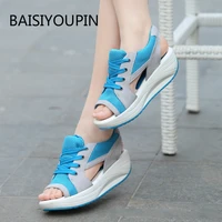plus size flat casual women sandals fashion thick bottom wedge lace up mixed colors non slip cross tied mesh sport female shoes