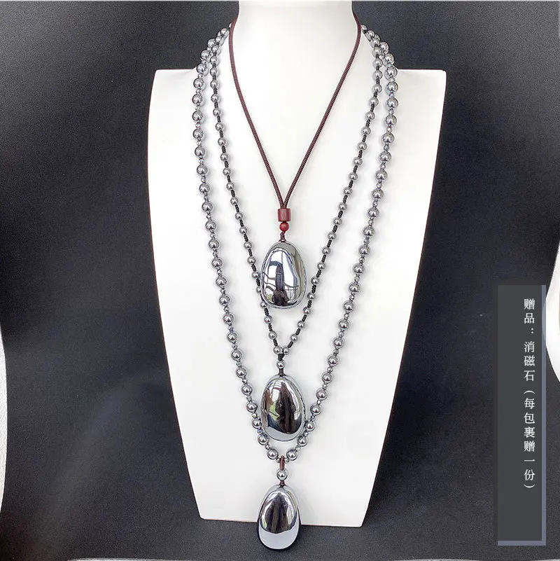 Natural Terahertz Wave Crystal Round Beads Necklace 42x28mm Chain Women Men Drop Shipping AAAAA