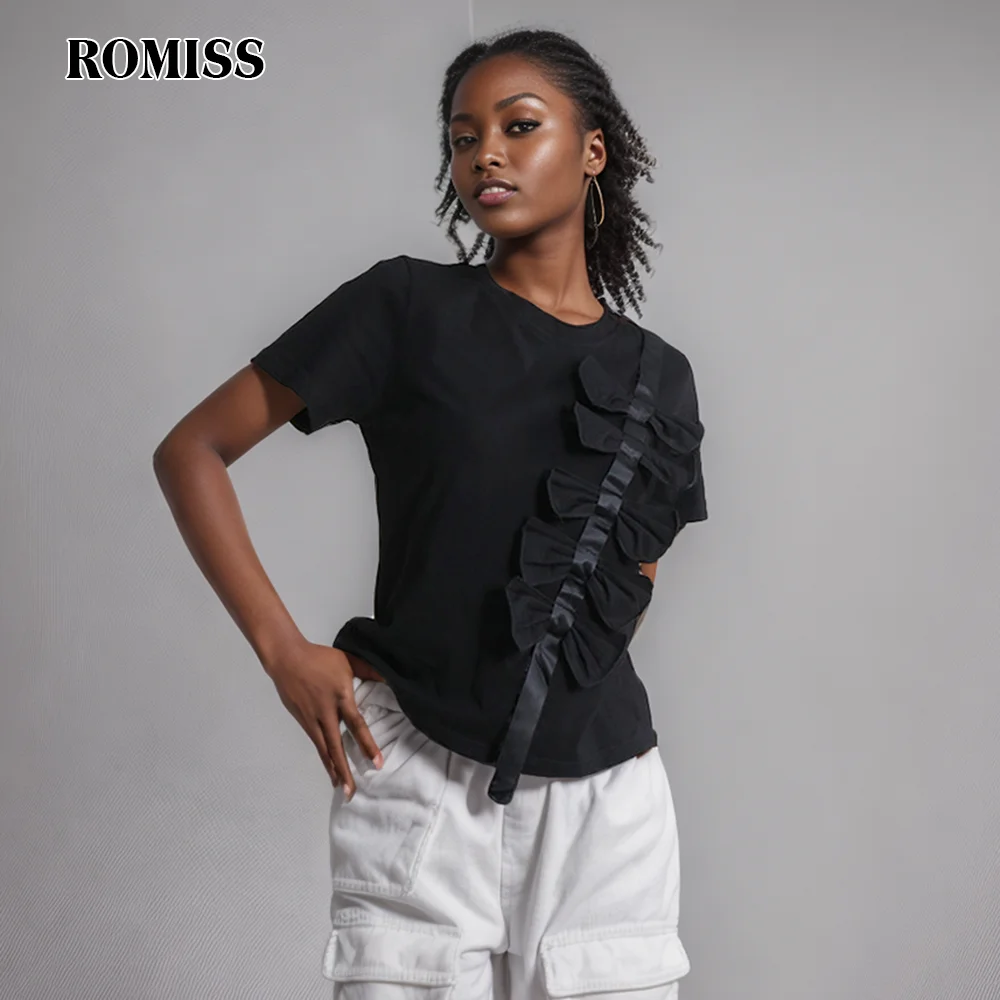 Однотонная Лоскутная Повседневная футболка ROMISS с бантом для женщин
