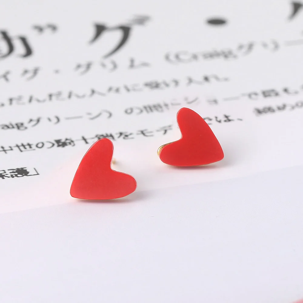 

LAMOON Romantic Earrings for Women Wedding Accessories Little Red Heart Stud 925 Sterling Silver Earring Fine Jewelry LMEI122