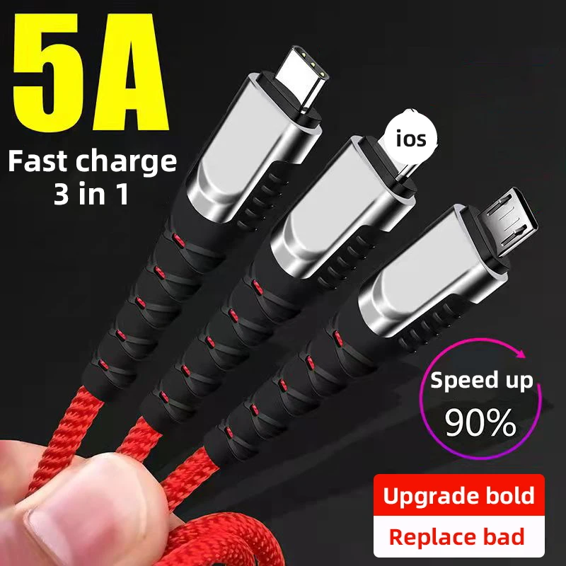 Сверхбыстрый USB-кабель 3 в 1 кабель типа C для Samsung S20 Xiaomi Mi 9 4 iPhone 12X11 Pro Max зарядное