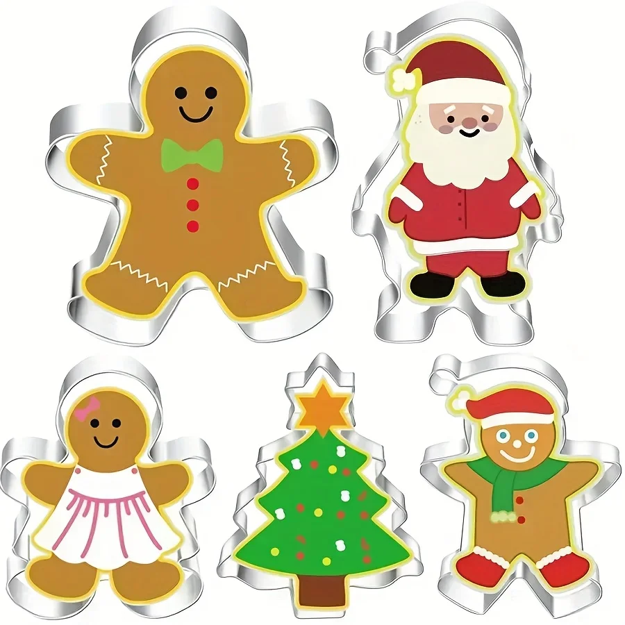 

5 шт., набор рождественских формочек для печенья, праздничные формочки для печенья, снеговик, рождественская елка, форма для печенья с пряничным человечком