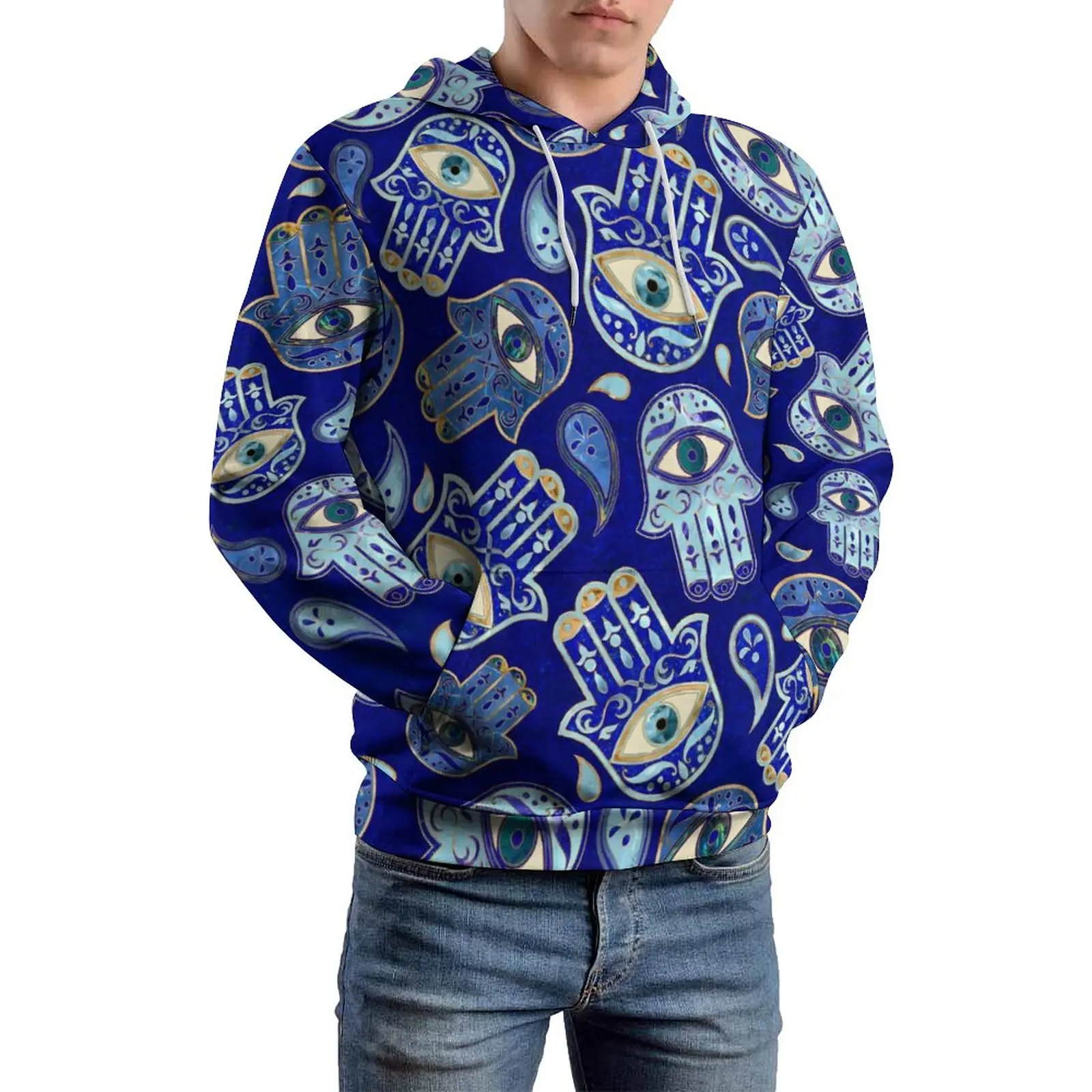 

Blue Evil Eye Casual Hoodies Couple Hand of Fatima Harajuku Graphic Sweatshirts Winter Long Sleeve Classic Oversize Hoodie
