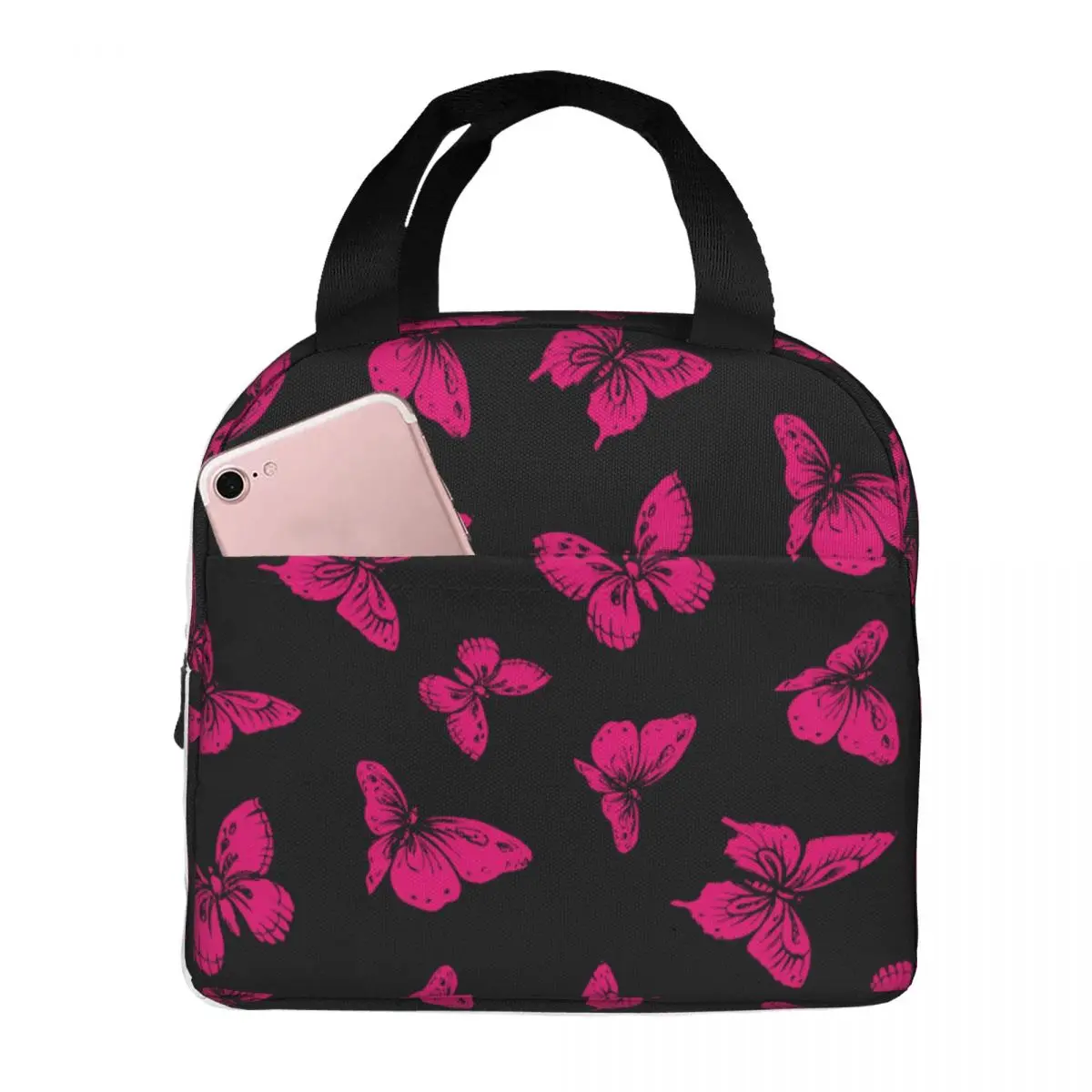 Butterfly Lunch Bags Portable Insulated Canvas Cooler Thermal Food School Lunch Box for Women Girl