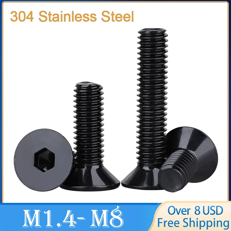 

M2 M2.5 M3 M4 M5 M6 M8 Черный оцинкованный винт из нержавеющей стали 304 с шестигранной головкой и плоской потайной головкой DIN7991