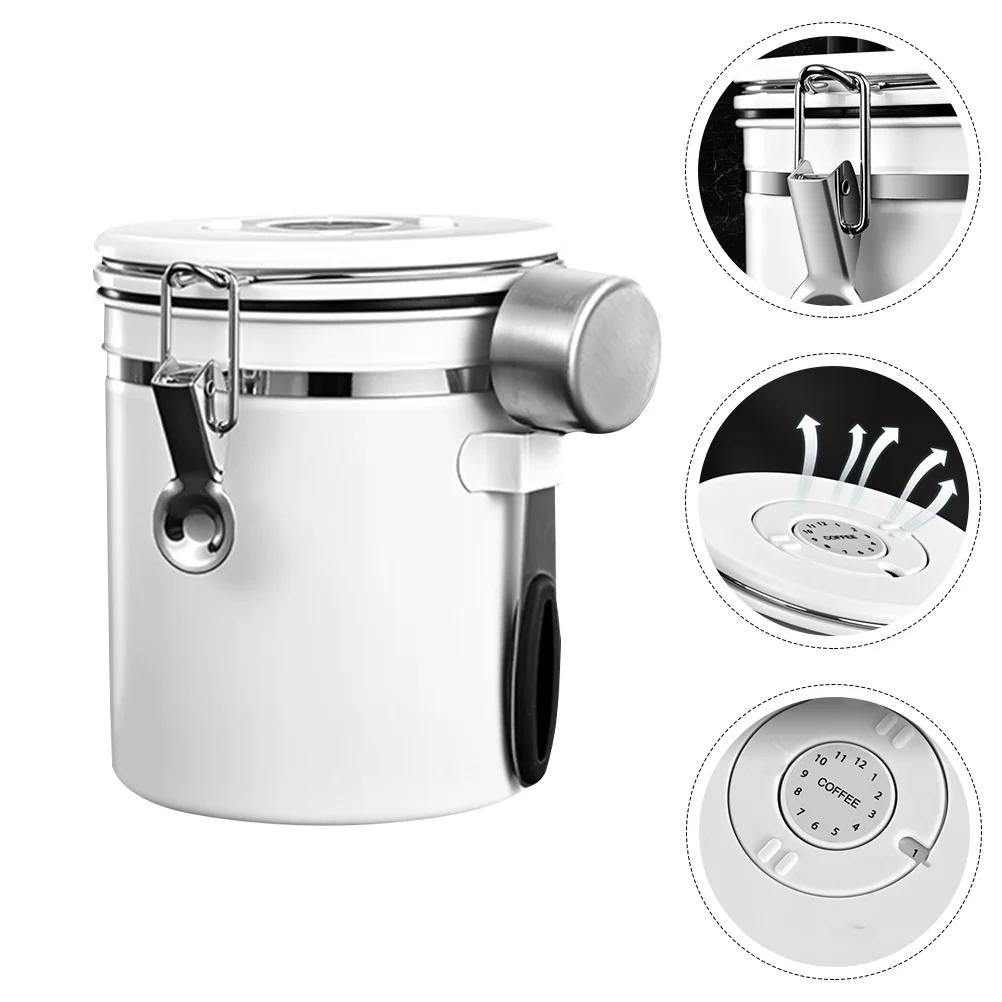 

1 Set Stainless Steel Sealed Tank Exhaust Tea Canister Coffee Bean Jar with Spoon