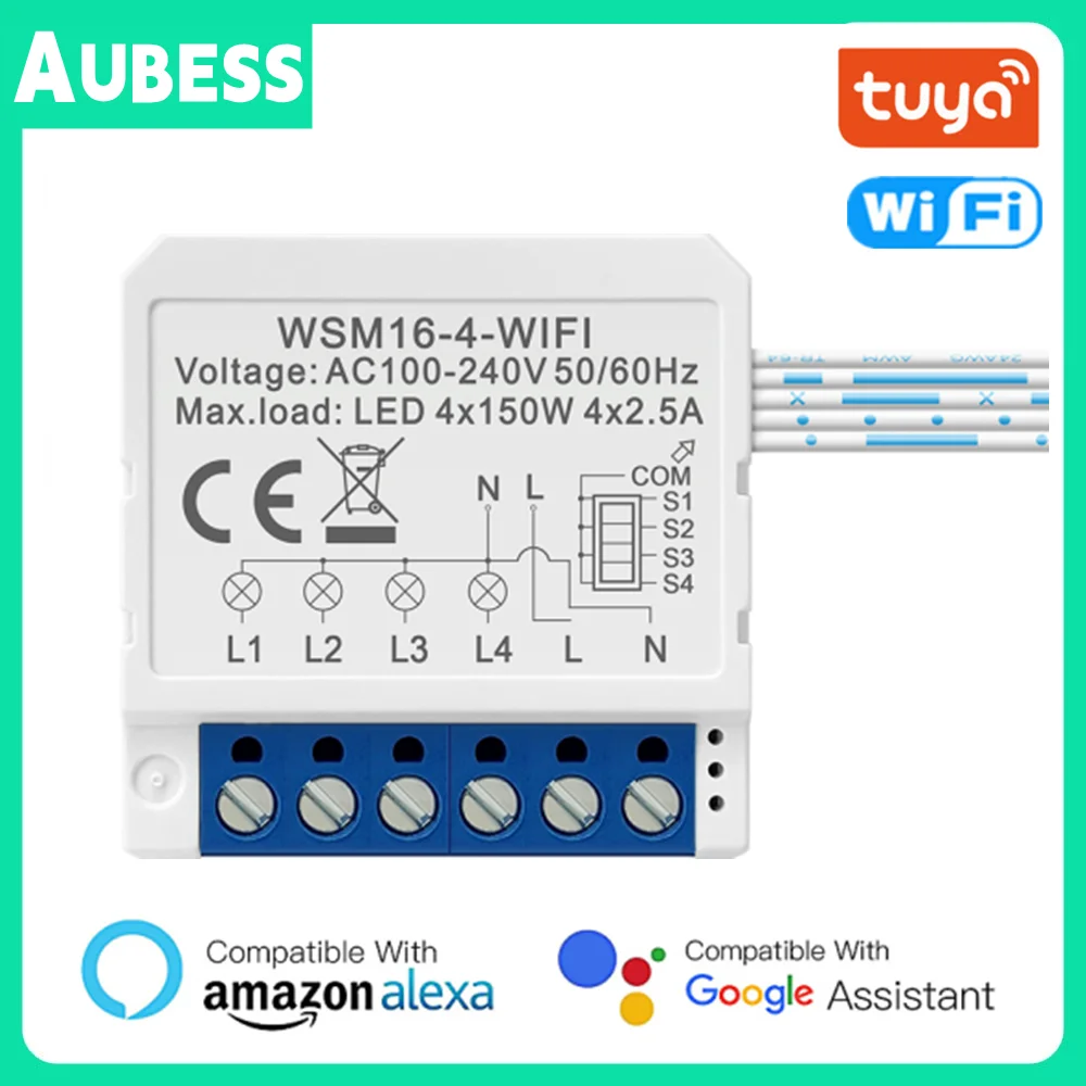 

WiFi Tuya Smart Switch Circuit Breaker 10A 1/2/3/4 Way Dual Control Mini Light Switch Module Work With Amazon Alexa Google Home