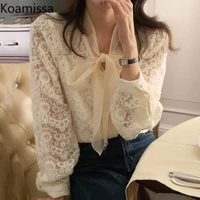 koamissa lace bow woman long sleeves shirt fashion office lady elegant blouse spring 2022 autumn solid blusas chic korean tops
