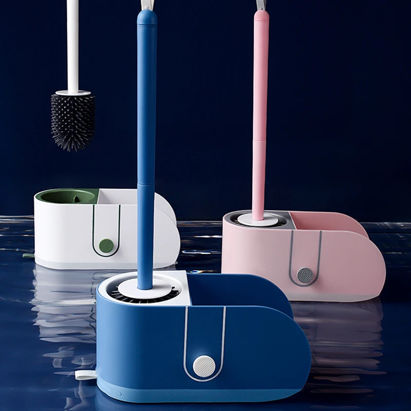 

No Hole Wall Mounted Toilet Brush No Dead Angle Household Toilet Cleaning Brush Silicone Suit Shelf Toilet