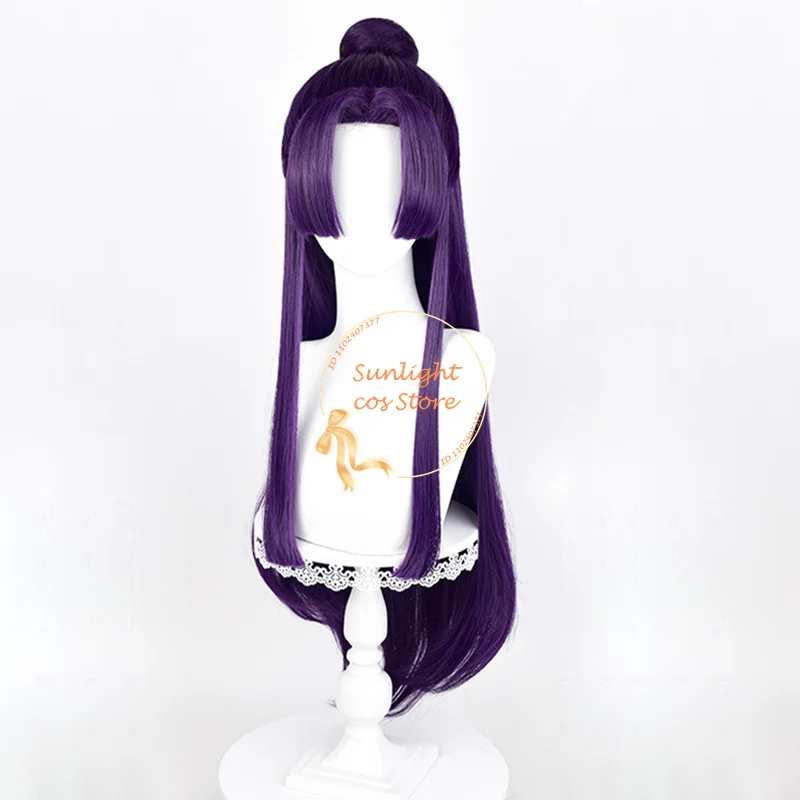 Аниме Jinshi Косплей Парик 85 см Длинный Темно-Фиолетовый С Булочком Термостойкие