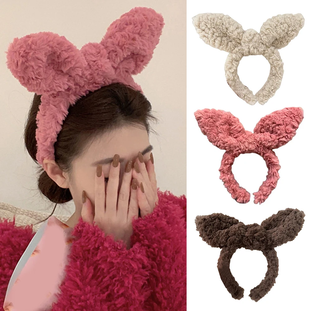 

Plush Rabbit Ears Hair Hoop Hair Accessories Fluffy Big Ears Headband Wash Face Cartoon Hairbands Cosplay Party Headpiece 1PCS