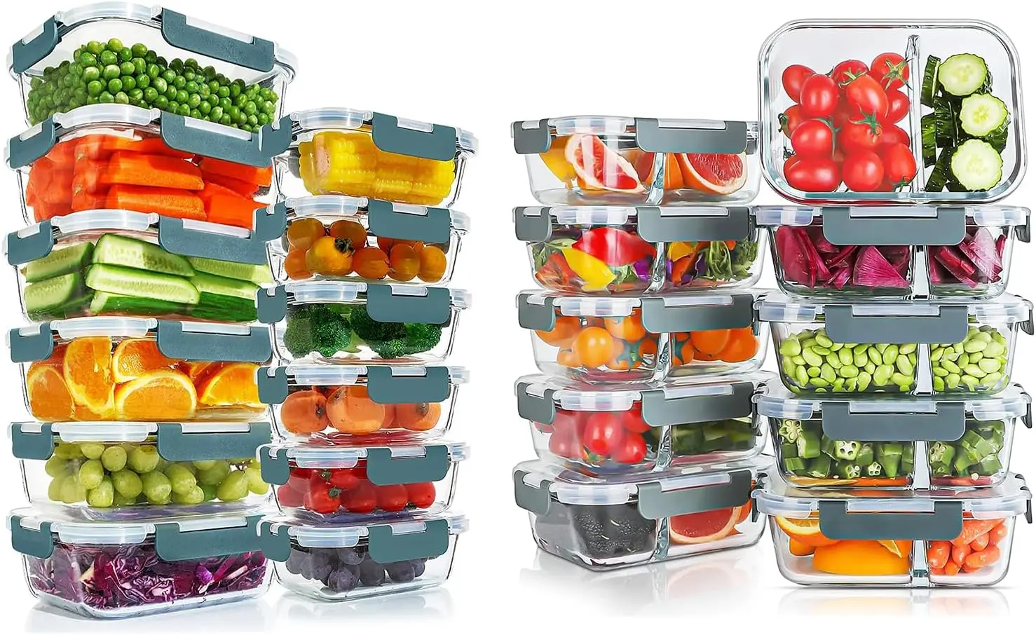 

Glass Meal Prep Containers with Lids [12 Packs, 34 oz & 13 oz] and Glass Food Storage Containers Set [10 Packs 30 oz], BPA-F