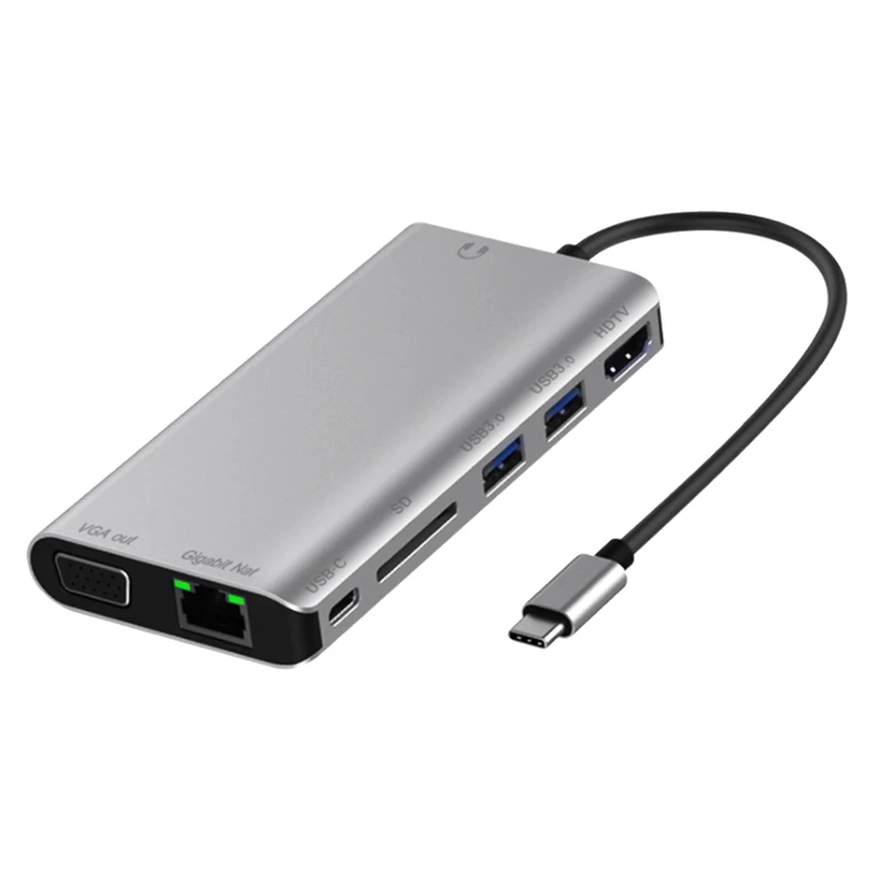 

USB Type C Адаптер HUB с HDMI-совместимый 4K PD Gigabit Ethernet VGA USB3.0 Mic/аудио SD/TF порты расширения
